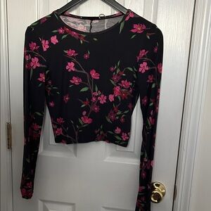 Alice + Olivia Black and Pink Floral Long Sleeve Top
